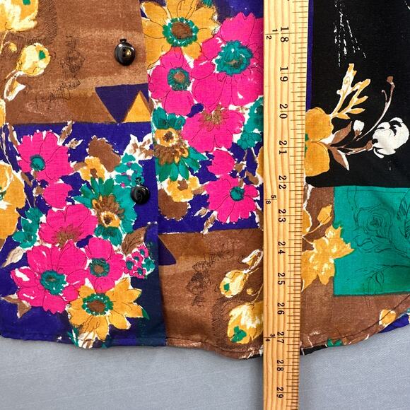 VTG Floral Shirt M Wacky Patchwork Boho 80s 90s Artsy Colorful Y2K Hawaiian Nerd - Picture 16 of 16